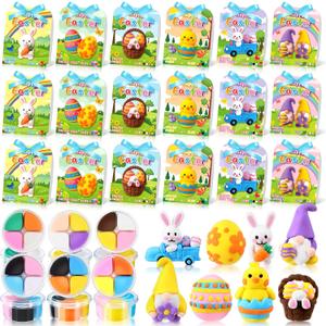 Capoda 18 Sets Easter Craft Kits Gifts for Kids Easter Air Dry Clay Kit Bunny Eggs DIY Modeling Clay with Tutorials Art Crafts for Kids Party Favors Basket Stuffers Classroom Prizes Fun Activities