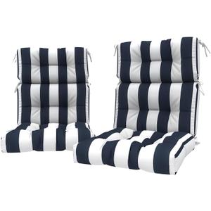 LVTXIII 2 Pack Outdoor High Back Cushions Patio Tufted Seat and Back Chair Cushions with Ties, Replacement Chair Pad for Outdoor Furniture Decoration (44” L x 22 W”, Set of 2, Cabana Navy)