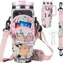 Water Bottle Holder Carrier Bag with Large Phone Pocket,Neoprene Water Bottle Carrier with Strap for Stanley 40 OZ Tumbler, Wrap Around Drink Purse Cup Holder with Straw Cover Accessories