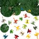 Gejoy 36 Pieces Plastic Frogs Set Includes 24 Pieces Tiny Plastic Frog and 12 Pieces Artificial Floating Lotus Leaves for Pond Pool Decoration Party Supplies