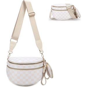 Checkered Crossbody Bum Bags for Women, Nylon Sling Bags with Shoulder Strap, Large Capacity Checkered Purse Bag