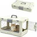 Collapsible Hard Cat Carrier Small Dog Cat Travel Crate Pet Clear (Green) | Kennel Clear Ventilatio with Leak-Proof Pad Hard Plastic Protection Travel Puppy Crates Outdoor Pet Crates 20" L