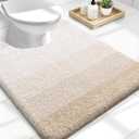 OLANLY Luxury Toilet Rugs U-Shaped 24x20, Extra Soft and Absorbent Microfiber Bathroom Rugs, Non-Slip Plush Shaggy Bath Mat, Machine Wash Dry, Contour Bathroom Mats for Toilet Base, Light Beige