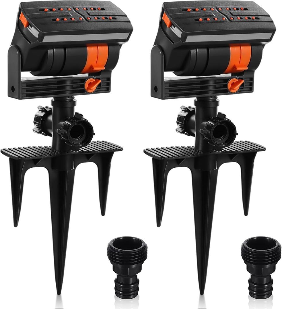 Reallnaive 2 Pcs Adjustable Oscillating Sprinkler 4 Way ABS Lawn Sprinkler Covers 4000 Sq. ft 16 Nozzle with Quick Connect for Garden Large Area Watering (Three Pin Base)
