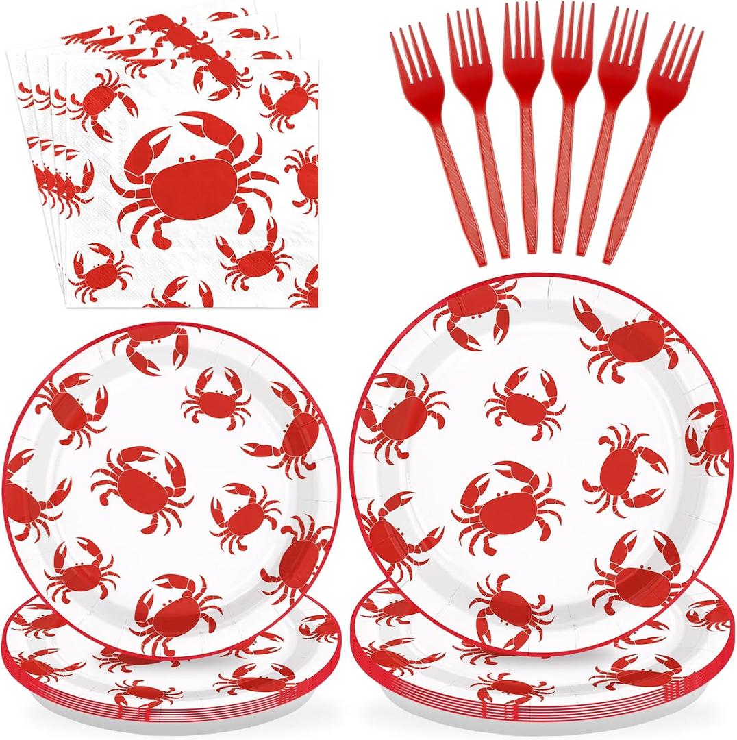 200Pcs Crab Party Decorations Crab Boil Plates and Napkins Red Crabs Summer Seafood Boil Disposable Tableware Sets for BBQ Picnic Cookout Gathering Carnival Birthday Party Supplies Serves 50