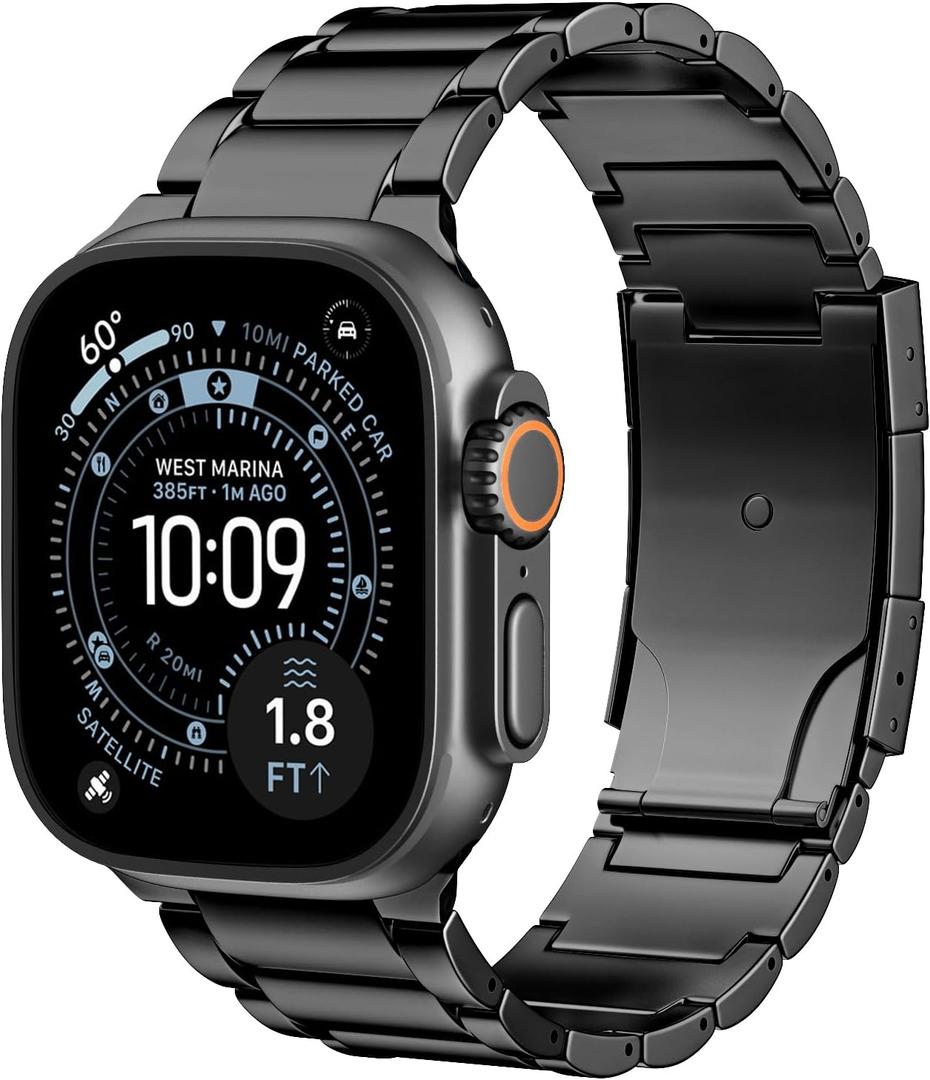 Upgraded Titanium Band Replacement Compatible with Apple Watch Band Ultra 3 Ultra 2/Ultra 49mm,iWatch Series 11/10 46mm,9/8/7 45mm,SE3/SE2/SE/6/5/4 44mm,3/2/1 42mm, Titanium Watch Band, Black