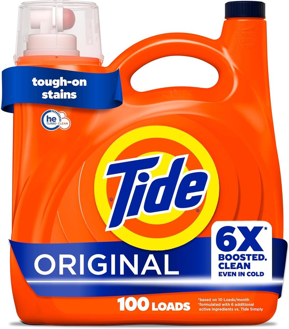 Tide Liquid Laundry Detergent, Original Scent, 125 fl oz, 100 Loads, Boosted Clean Even in Cold Water with Concentrated Washing Soap (1.03 Gallon (Pack of 1))