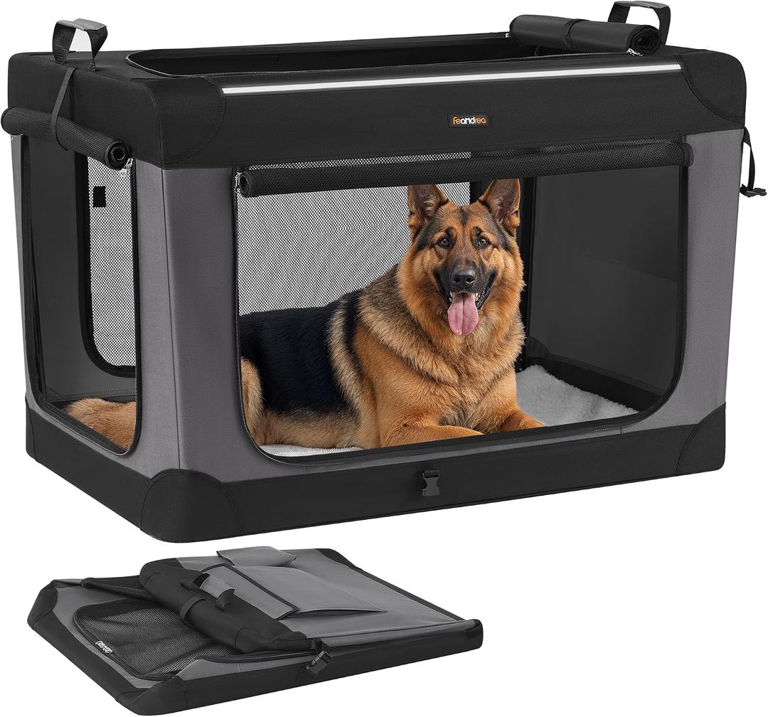 Feandrea Collapsible Dog Crate, Portable Oxford Fabric Pet Carrier, 42-Inch