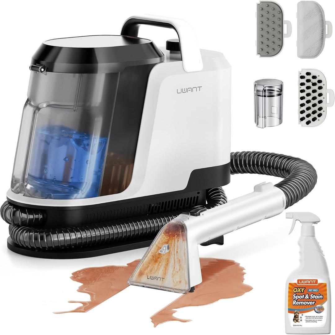 uwant Portable Carpet and Upholstery for Deep Cleaner, 18Kpa Carpet Cleaner Machine for Cars, Pets with Pet Pro Solution and Self Cleaning Set of 1 for Spot, Rug, Couch