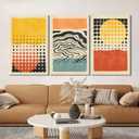 3Pcs Abstract Color Blocks Wall Art Mid Century Geometric Illustrations Posters Prints Boho Neutral Block Painting Pictures Colorful Minimalist Blocks Canvas for Room Office Wall Decor Framed