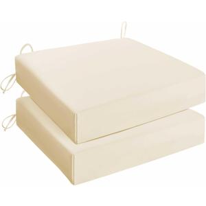 UNIKOME Outdoor Chair Cushions Pack of 2, Water Resistant Patio Cushions with Ties, High Density Sponge Filling Square Corner Seat Cushions for Outdoor Furniture, 24"*24"*4", Beige