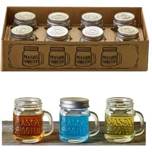 Small Mason Jar Shot Glasses with Lids (8pc Set) 2oz Tiny Glass Jars with Handles for Adult Party Favors, Juice, Alcohol, Unique Funny Shot Glass, Moonshine Shooter, Cute Mini Beer Mug, Christmas Gift