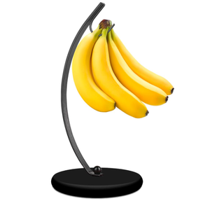 HOMKULA Banana Holder Stand - Banana Hook Hanger, Banana Tree Holder, Banana Rack for Kitchen Counter, Stainless Steel&Wooden Base,Itemstand, Metal Bar C4