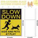 Fumete 6 Pack Reflective Slow Down Signs Kids and Pets at Play Safety Yard Signs with Stakes Double Sided 15 x 12'' High Visibility Caution Sign Children Playing for Neighborhood Driveway Yard(Yellow)