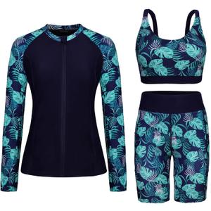 Arolina Womens Rash Guard Long Sleeve Swim Shirts Swimsuit 2025 Bathing Suit with Womens Swim Shorts & Two Pockets (Medium, Blue Navy)