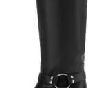 Women's Knee High Riding Boots Chunky Heel Wide Calf Motorcycle Boots with Side Zipper 7.5