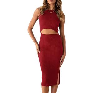 PRETTYGARDEN Women's Summer Midi Bodycon Dresses Casual Crew Neck Side Slit Sleeveless Knit Cut Out Tank Top Dress
XL