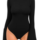 MANGOPOP Bell Sleeve Mock Neck Long Sleeve Bodysuit for Going Out Tops for Women M