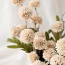 Ling's moment Pompon Mum Artificial Flower, 5pcs Faux Silk Mini Chrysanth with Stems, Bulk Fake Wedding Filler Flowers for DIY Bouquet Centerpieces Arrangements Shower Decorations, Beige