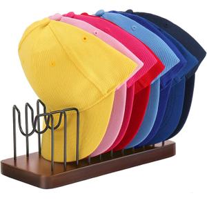 Outink Hat Organizer for Baseball Caps, Hat Rack Stand for 10 Hats Wood Metal Hat Holder Storage Baseball Cap Organizer for Closet Dresser Desk (Brown, Pack of 1)