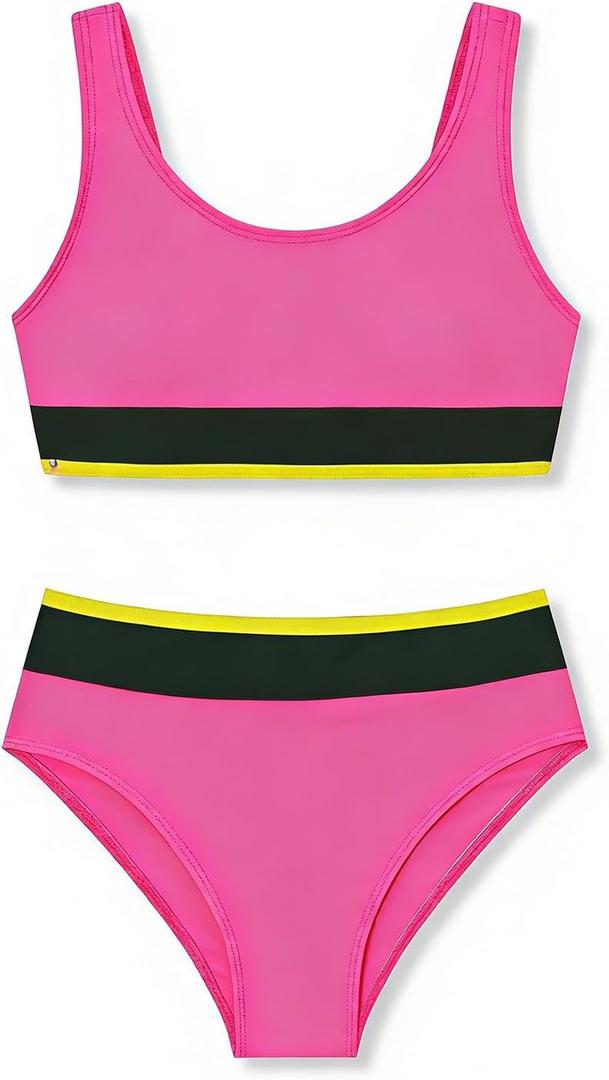 Girl Two Piece Swimsuits Adjustable Straps Bikini Sets with Chest Pad Size 9-16Y