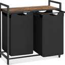VASAGLE Laundry Hamper, Laundry Basket, Laundry Sorter with 2 Pull-Out and Removable Bags, Shelf, Metal Frame, 2 x 12.1 Gallons (46 L), 28.8 x 13 x 28.4 Inches, Ink Black and Rustic Brown UBLH201B01