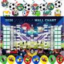 3 x World Football Tournament Cup 48x32 Inch 2026 Vibrant Soccer Festival Schedule Poster with String Flag Banner and Balloon Set for Party Decorations, Home, Office & Bar Decor