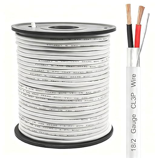 18/2 Shielded Wire 50FT CL3P Jacket Pure Copper Wire, Spool 18 Gauge 2 Conductor Stranded Plenum Cable for Security Alarm Access Control Sound