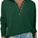 ANRABESS Womens Long Sleeve Polo Sweaters Knit Button Shirt Lightweight Dressy Casual Basic Pullover Tops 2025 Fall Fashion (X-Large, Forest Green)