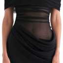 ABYOVRT Women Off Shoulder Mini Dress Sheer Mesh Ruched Short Dress Sexy Y2k Dresses Beach Clubwear Small