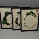 Houmury Set of 3 Framed Japanese Frog Wall Art Decor Vintage Wall Signs Cute Minimalist Decors (Black)