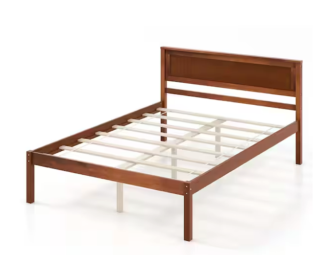 Full Size Wooden Platform Bed Frame with Headboard Mattress Foundation Walnut