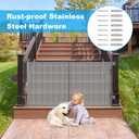 Weatherproof Outdoor Retractable Dog Gate with Rust-Proof Stainless Steel Hardware& Waterproof Mesh, 60" Wide Retractable Pet Gate with Support Rods to Prevent Crawling Through, Deck Outdoor Baby Gate