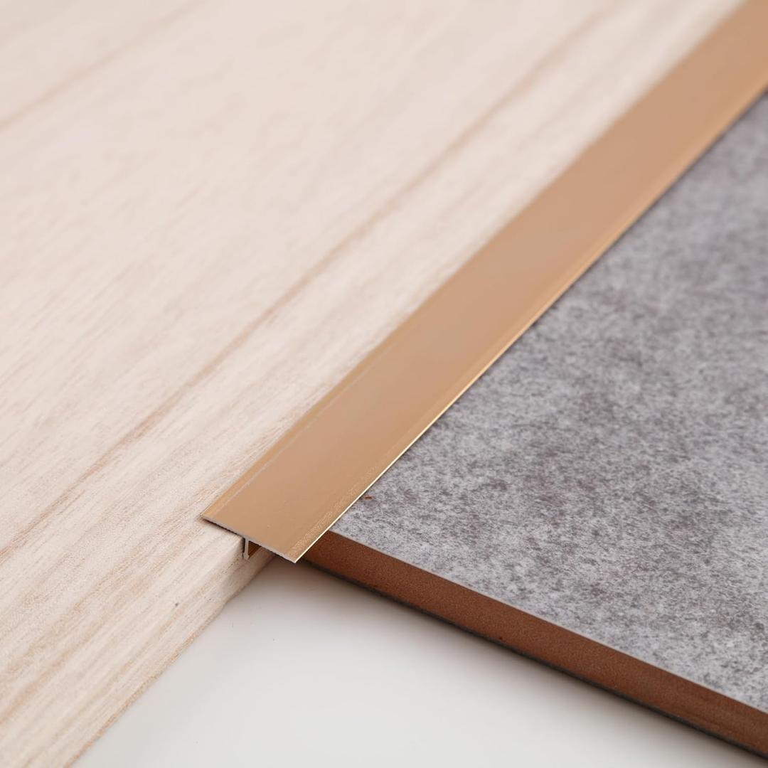 Aluminum T Molding Floor Transition Strip, T Moulding for Laminate Flooring Planks, Vinyl Floor Transition, Rubber Transition (3Pcs x 2.9ft x 0.8in, Matte Gold)