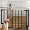 Cumbor 34" Extra Tall No Bottom Bar Baby Gate for Stairs, Wall Mounted Dog Gate Indoor for Larger Pets, Expandable 31.6-48" Safety Gate for Doorways, Wide Walk Thru Door for Easy Access (Black)