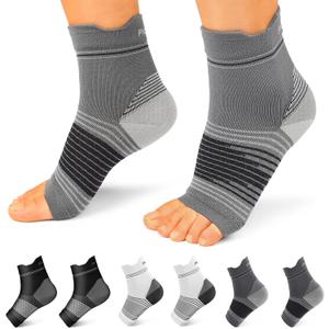 Plantar Fasciitis Sock (6 Pairs) for Men and Women, Compression Foot Sleeves with Arch and Ankle Support (Black, Gray, White, Medium)
