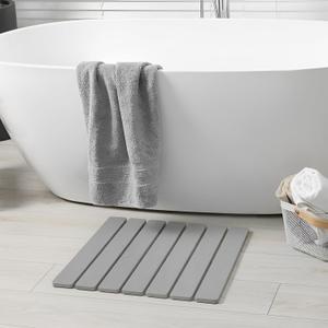 Meowoo Foldable Stone Bath Mat, 15.7"x11.8" Diatomaceous Earth Bath Mat, Non-Slip Quick Dry Bathroom Floor Mats, Super Absorbent, Easy to Clean, Stone Bathroom Floor Mats for Bathtub Front-Light Gray