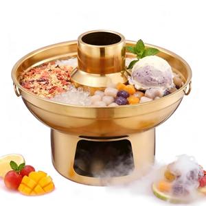 Stainless Steel Shabu Shabu Pot with Dry Ice Bowl - Tom Yum Hot Pot, Milk Tea & Ice Cream Serving Bowl for Home Party, Dessert & Fruit Display, Usage Instructions Refer Following Five Points(S)