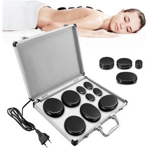 Hot Stone Massage Set, Portable Hot Stones Massage Warmer Kit with Heating Box, Hot Rocks Basalt Stones with Heater for Home Spa Warming Therapy Relaxing (Black, 9 Pcs)