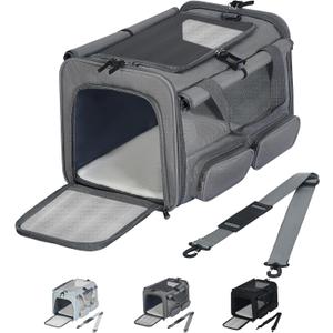 Cat, Dog Carrier for Pets up to 15 lbs, Soft-Sided Collapsible Pet Carrier with Upgraded Sturdy Base, Privacy Curtain and 2 Storage Bags, Cat Bag for Medium Cats and Small Dogs