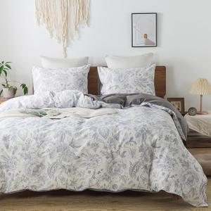 HoneiLife King Duvet Cover Set - 100% Cotton Comforter Cover Floral Duvet Cover Sets,Soft & Breathable Duvet Cover with Zipper Closure and Corner Ties,3pcs Wildflower Comforter Cover Sets-Herbs (King-104"x 90", Blue Paisley)