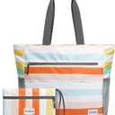 G4Free Beach Bag, Waterproof Sandproof Beach Tote Bag, Large Capacity Foldable for Women (50L, Rainbow)