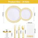 Bestluck 175PCS Gold Plastic Dinnerware Set for 25 Guests, Disposable Plates for Party, Wedding and Dinner, Include 25 Dinner Plates, 25 Dessert Plates, 25 Set Silverware, 25 Cups, 25 Napkins