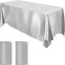 MCEAST 2 Packs Satin Tablecloth 102 x 58 Inches Rectangular Table Overlay Cover Bright Silk Tablecloth Smooth Fabric Table Decor for Wedding Banquet Decoration (Silver)