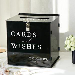 Black Acrylic Card Box with Slot & Lock, DIY Large Wedding Card Boxes for Reception, Elegant Money Envelop Gift Cards Box for Party Wedding Birthday Baby Shower Graduation Table Decor