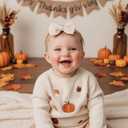 5 x Thanksgiving 4.5" Baby Girl Bows 3 Pack Soft Headband High Stretchy Hairbows Newborn Toddler (Beige&Turkey&Maple Leaf)