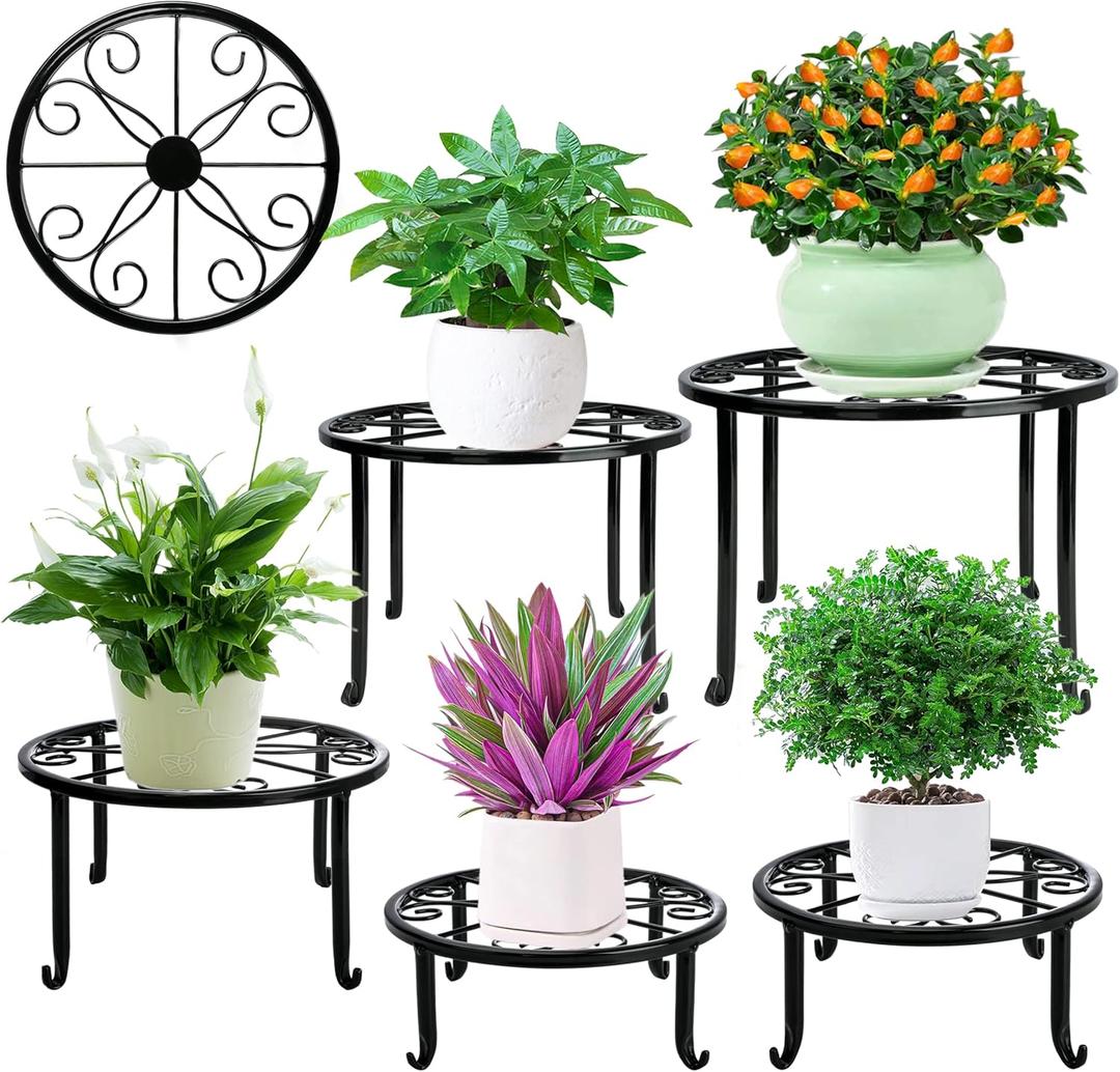 Metal Plant Stand 5 Pack Plant Stands for Indoor Outdoor Plants Multiple Heavy Duty Flower Pot Stand Holder Rustproof Iron Round Plant Shelf for Planter Outdoor Plant Stand for Patio & Garden Dcor