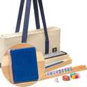 Yellow Mountain Imports American Mahjong Set, Harbor Tide with Beige and Blue Canvas Tote Bag - 4 All-in-One Racks with Pushers, Wright Patterson Scoring Coins, Dice, & Wind Indicator (Ivory)