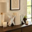 Decorative Concrete Bookends(Set of Letter X & K) - Marble-Patterned Letter Bookends for Heavy Books, Home Office, Shelf Organization, Clearance