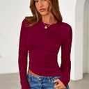 2 x PRETTYGARDEN Womens Long Sleeve Shirts 2026 Fall Trendy Crewneck Slim Fit Asymmetrical Going Out Tops Ruched Tee Y2k Clothes (Red, XL)